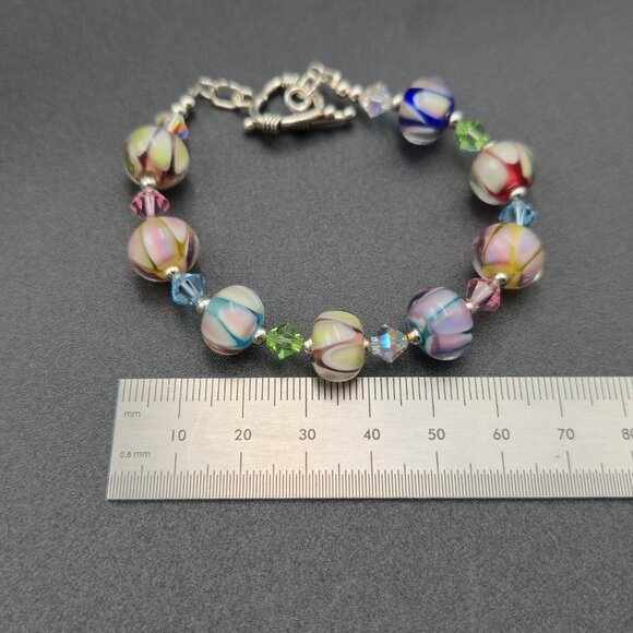 7.5 Inch Sterling Silver Colorful Crystal And Glass Handmade Bracelet B914 - Picture 5 of 6